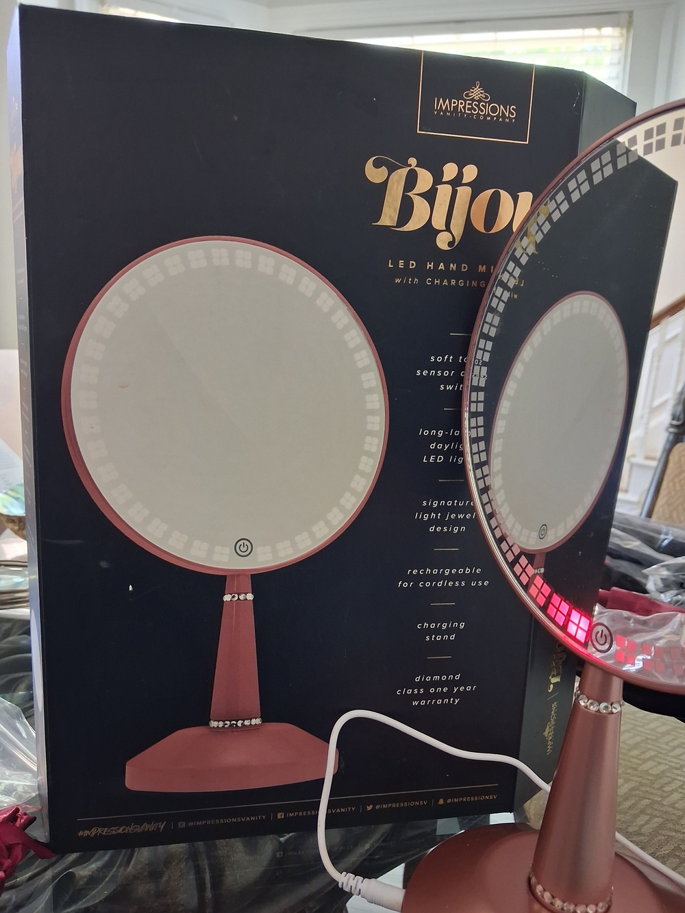 Impressions Bijou LED Hand Mirror - Rose Gold